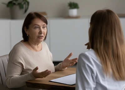 Woman talking with doctor